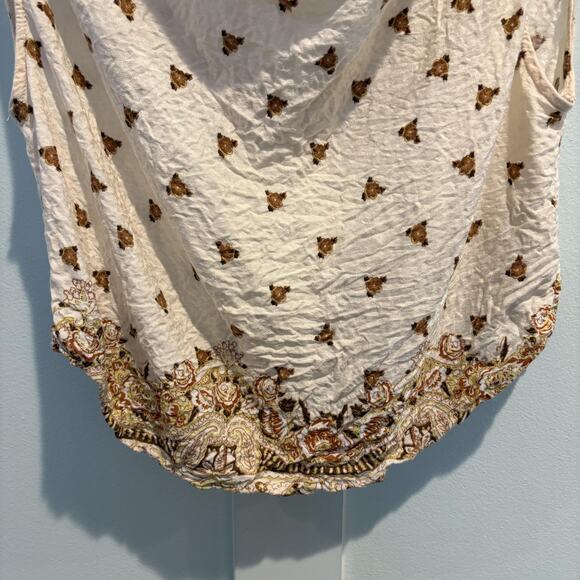 Free People Top Womens Small Ivory Draped Cowl Neck Boho Border Print Sleeveless - Picture 4 of 11